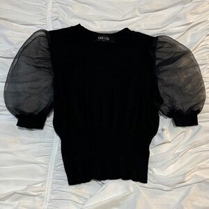 Fab'rik sheer puff sleeve women’s medium stretchy ribbed top short sleeve black